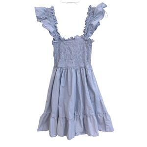 Cottagecore Mi Ami Francesca's Light Blue Smocked Ruffle Mini Dress Small EUC